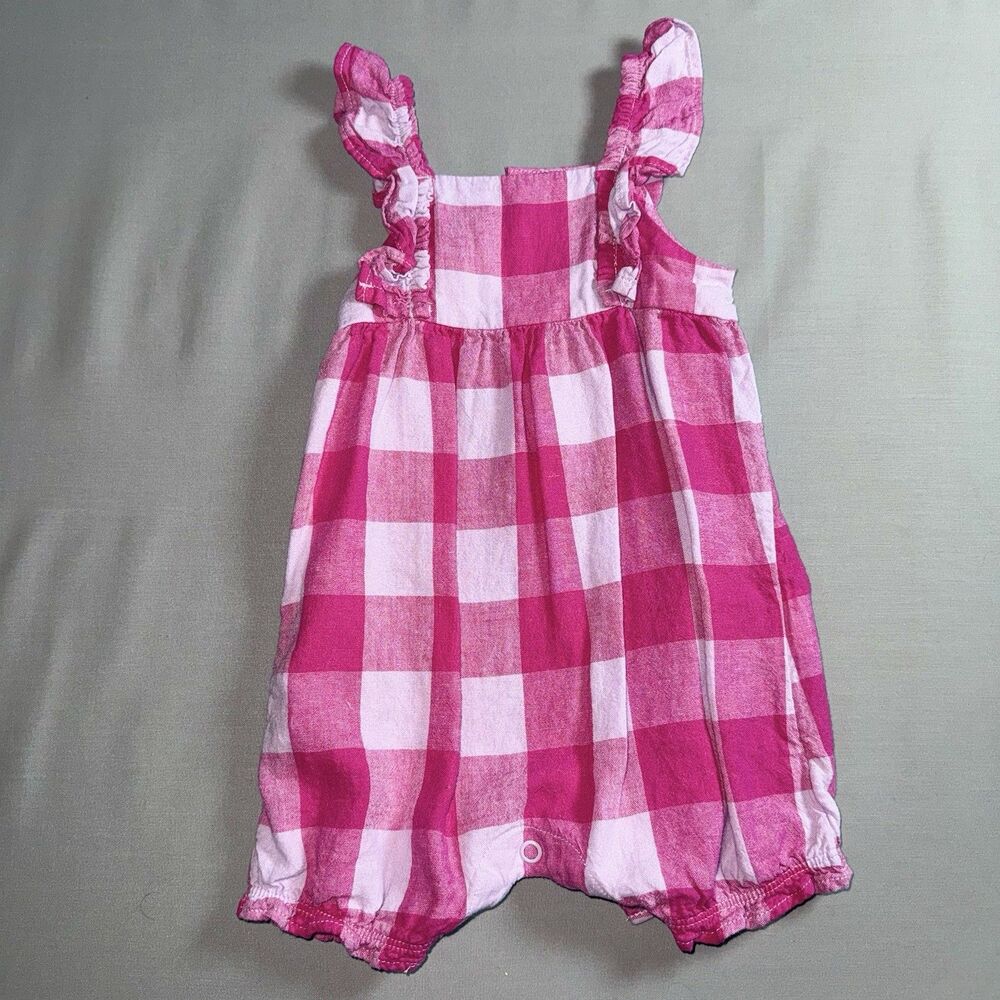 Baby Girls Carter's Buffalo Check Summer Romper Size 6 months Magenta